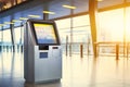 Self service machine and help desk kiosk at airport terminal for check in, print boarding pass or buying ticket. Business travel Royalty Free Stock Photo