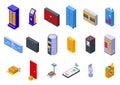 Self-service parcel delivery icons set isometric vector. Automat locker Royalty Free Stock Photo