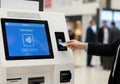 Self-service payment kiosk featuring a large touchscreen displaying Royalty Free Stock Photo
