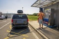 self-service refueling nozzles for gas, diesel, gasoline at a gas station. Royalty Free Stock Photo