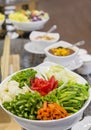 Thai side dishes on the buffet table at the wedding.