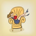 Self-sufficient girl reads book In the armchair vector illustration read fashionable concept