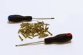 Self-tapping screws and screwdrivers for threaded connections Royalty Free Stock Photo