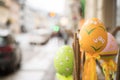 Self-tinkered easter eggs, outdoor-decoration in a shopping street