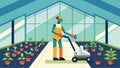 A selfguided robot moving through a greenhouse pruning plants with precision and care.. Vector illustration. Royalty Free Stock Photo