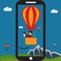 selfie air balloon flat design illustration