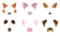 Selfie Animal Faces Effects Vector Illustrated Set. Assets For Entertainment