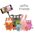 Selfie with cartoon animals .Vector Royalty Free Stock Photo