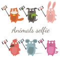 Selfie with cartoon animals .Vector Royalty Free Stock Photo