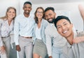 Selfie, collaboration and diversity with business friends posing for a photograph together in their office. Portrait Royalty Free Stock Photo