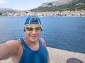 Selfie of cool trailrunning man in croatia on the island krk in baska in summer