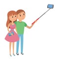 Selfie couple man and woman vector illustration.