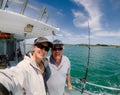 Selfie: father and daughter male and female tourists on fishing Royalty Free Stock Photo