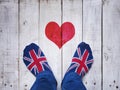 Selfie feet wearing socks with British flag pattern Royalty Free Stock Photo