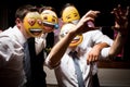 Selfie friends group bachelor party men emoji mask