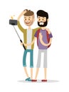 Selfie friends mans gays couple vector illustration.