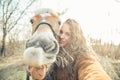 Selfie with funny face horse Royalty Free Stock Photo