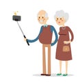 Selfie grandpa grandma isolated vector illustration character photo lifestyle flat camera smartphone person picture