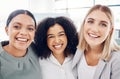 Selfie with happy work friends in the office, working together as a team of business people and professional colleagues Royalty Free Stock Photo