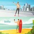 Selfie Horizontal Illustrations Set