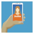 Selfie Icon with smart phone, photo woman end hand