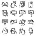 Selfie icons set, outline style