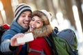 Selfie of mountaineers couple