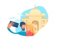 Selfie near Taj Mahal flat vector illustration
