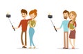 Selfie people isolated vector illustration character photo lifestyle set hipster smart flat camera smartphone person