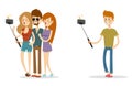 Selfie people isolated vector illustration character photo lifestyle set hipster smart flat camera smartphone person