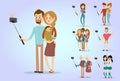 Selfie people vector illustration character photo lifestyle set hipster smart flat camera smartphone person