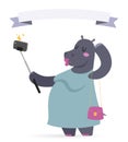 Selfie photo hippo fat woman vector portrait Royalty Free Stock Photo