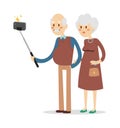 Selfie photo shot grandpa and grandma vector portrait illustration Royalty Free Stock Photo