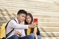 Selfie-portrait of funny couple outdoor Royalty Free Stock Photo