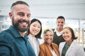 Selfie, portrait and happy business people together in office for team building, collaboration and global company Royalty Free Stock Photo
