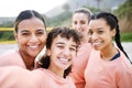 Selfie portrait, volleyball and women on beach with smile excited for sports game, match and competition. Friendship