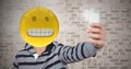Selfie with predicament emoji face Royalty Free Stock Photo
