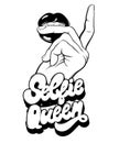 Selfie queen. Vector handwritten lettering made in 90`s style. Royalty Free Stock Photo