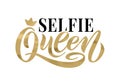 Selfie queen word with crown. Hand lettering text vector illustration Royalty Free Stock Photo