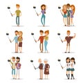 Selfie shots family and couples vector