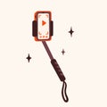 Selfie stick, equipment for making a blog or vlog vector illustration. Cartoon digital devices for making internet