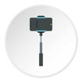 Selfie stick with photo camera icon, flat style