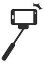 Selfie stick woth smartphone. Black icon. Photo symbol