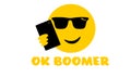 Selfie sunglasses emoji with OK Boomer text, generation z verses baby boomer social media expression and meme