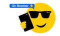 Selfie sunglasses face emoji texting OK Boomer, generation z verses baby boomer social media expression and meme