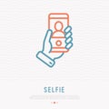 Selfie thin line icon. Hand holding smartphone Royalty Free Stock Photo