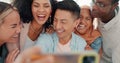 Selfie, tongue and friends with a business team posing together in the office for a funny picture. Social media Royalty Free Stock Photo