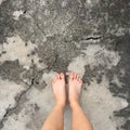 Selfie of woman bare feet on floor Royalty Free Stock Photo