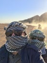 Selfie of a young couple on a quad bike in the process of motion Royalty Free Stock Photo