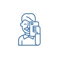 Selfies line icon concept. Selfies flat vector symbol, sign, outline illustration.